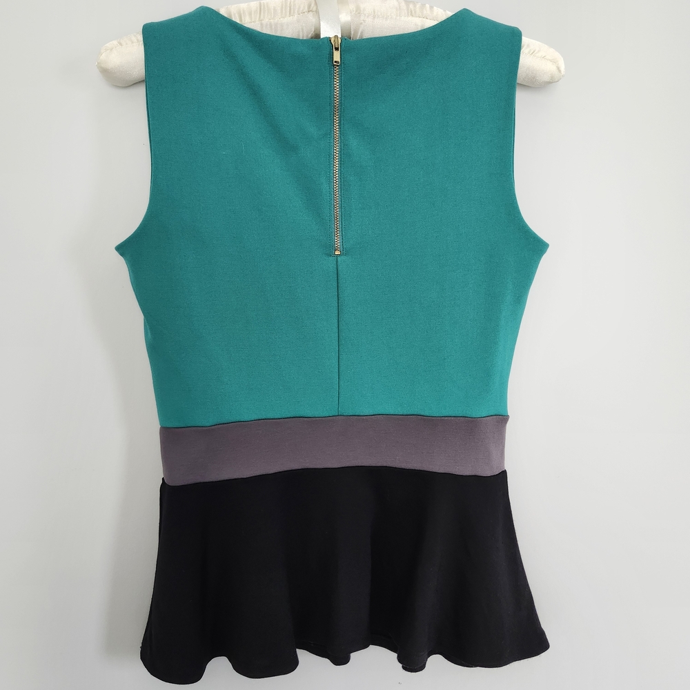 Teal Sleeveless Peplum Top Smart Set 2000s Zip Up Back Gold Tone Gray And Black